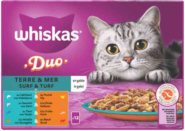 Whiskas Surf en Turf in gelei maaltijdzakjes multipack 12x85g dierensnack