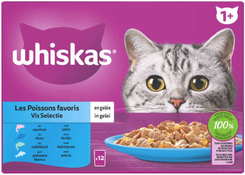 Whiskas Vis Selectie in gelei maaltijdzakjes multipack 12x85g dierensnack