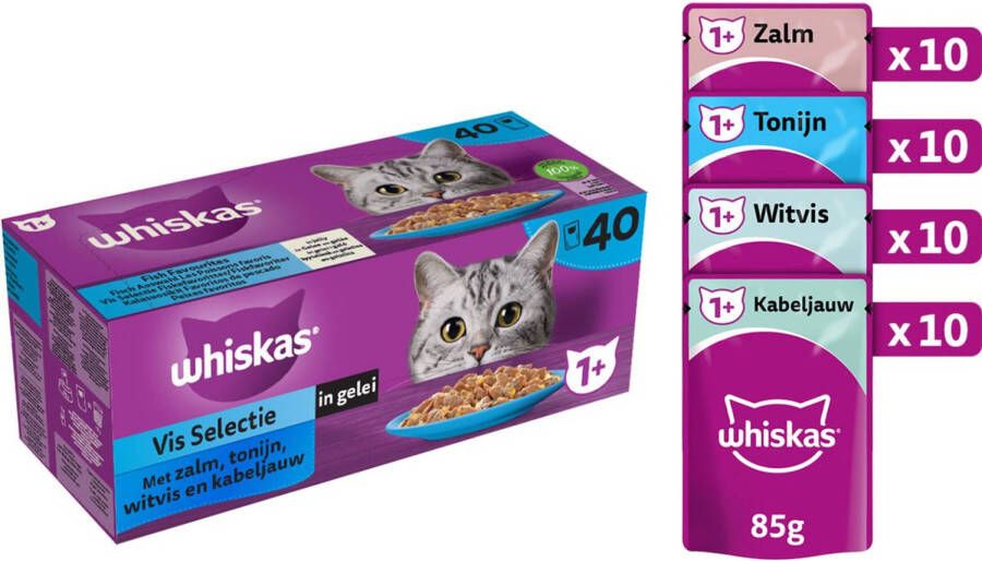 Whiskas Vis Selectie in gelei maaltijdzakjes multipack 40x85g dierensnack