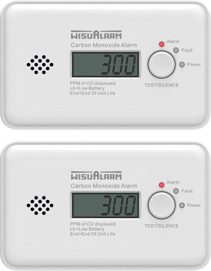 WisuAlarm GC20-B Koolmonoxidemelder 2 Koolmonoxidemelders 10 jaar batterij 10 jaar Figaro sensor LCD display Voldoet aan Europese norm