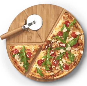 Zeller 1x Houten Pizza Snijplanken borden Met Pizzasnijder 32 Cm Snijplanken