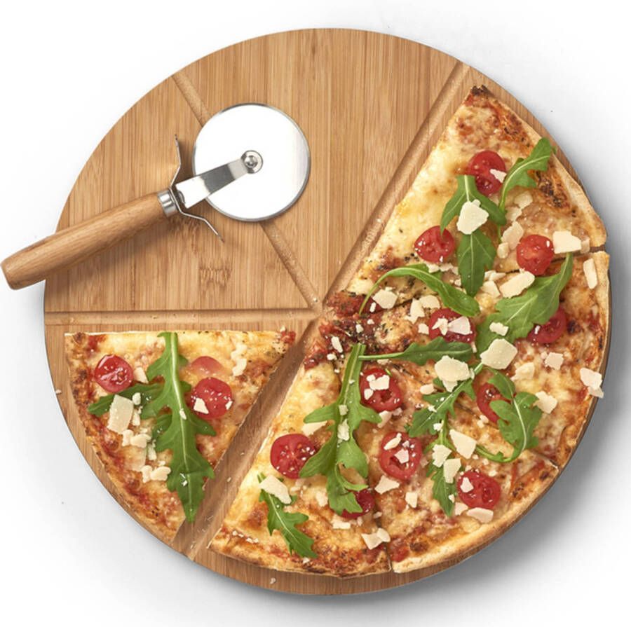 Zeller 1x Houten snij serveerplanken voor pizza 32 cm incl. mes Snijplanken
