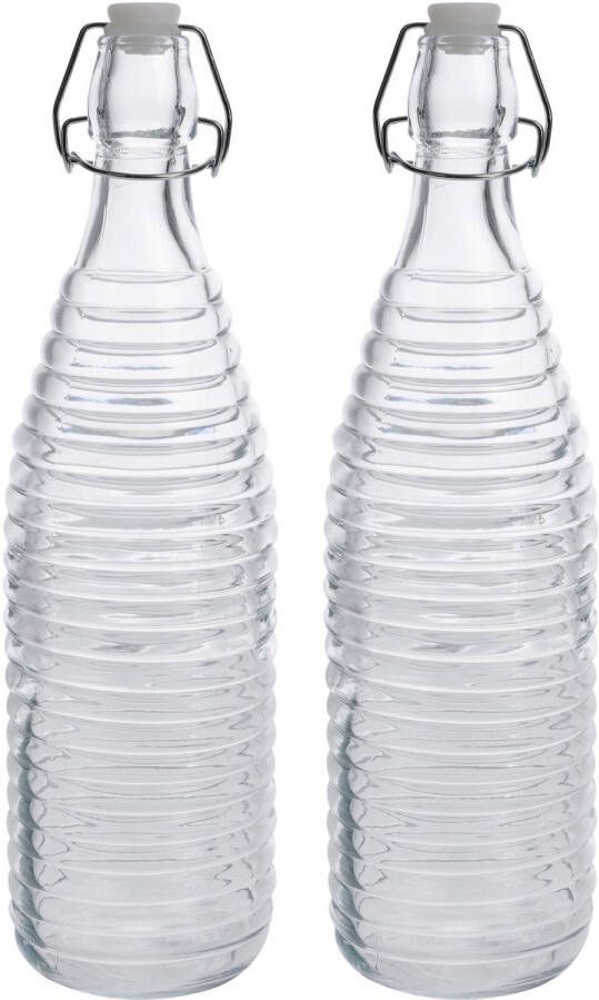 Zeller 2x Glazen decoratie flessen transparant met beugeldop 1000 ml Drinkflessen