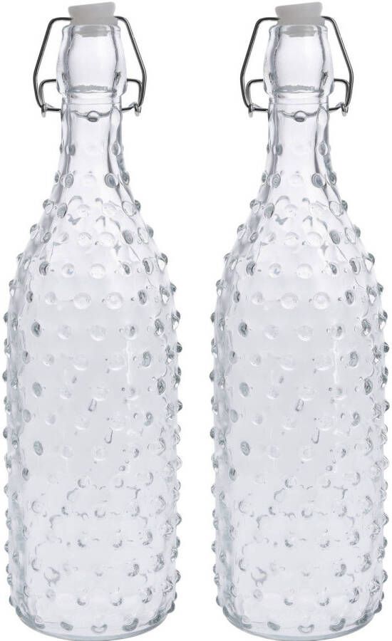 Zeller 2x Glazen decoratie flessen transparant met beugeldop 1000 ml Drinkflessen