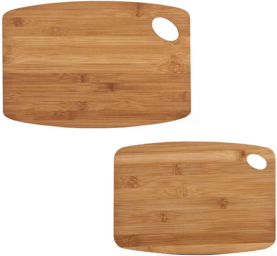 Zeller 2x Rechthoekige bamboe houten snij serveerplanken met ophangoog 26 en 34 cm Snijplanken