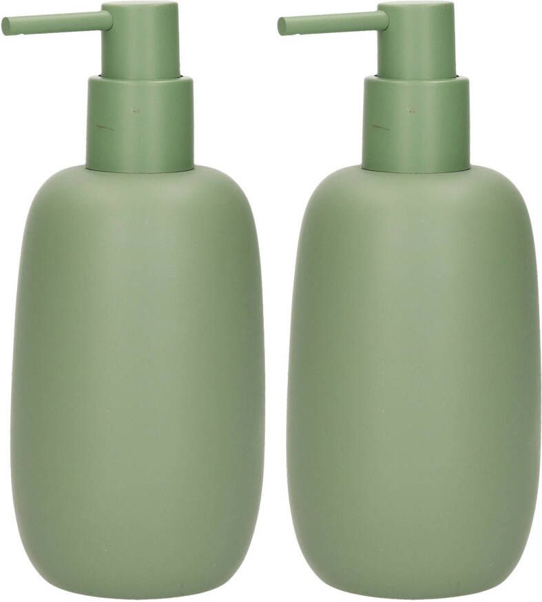 Zeller 2x Zeeppompje dispenser kunststeen salie groen 7 x 16 cm Scandinavisch design Zeeppompjes