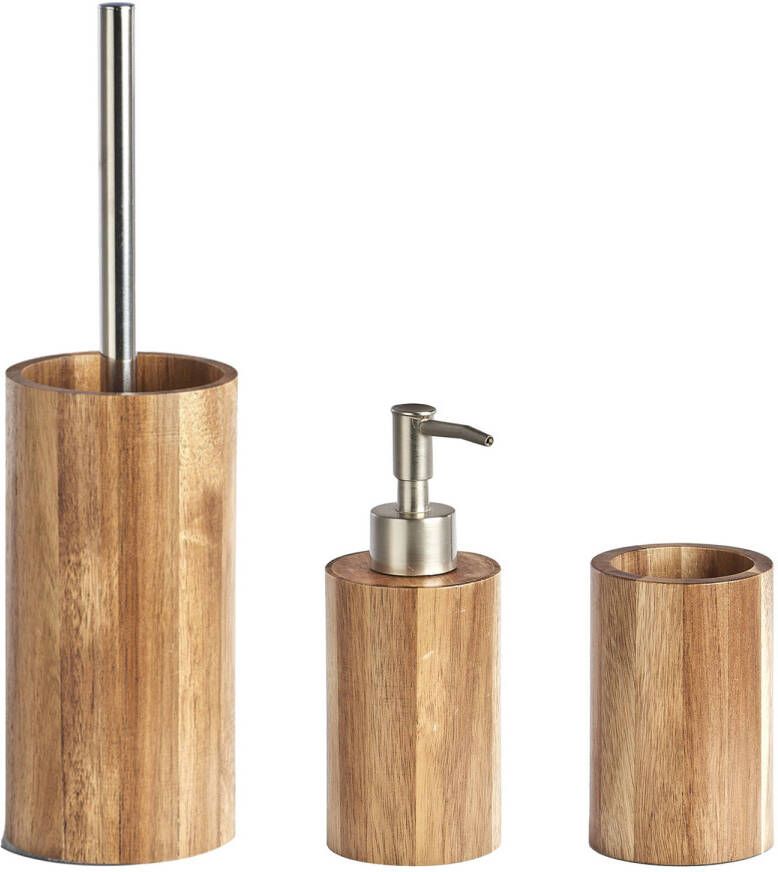 Zeller Badkamer accessoires set 3-delig acacia hout luxe kwaliteit Badkameraccessoireset