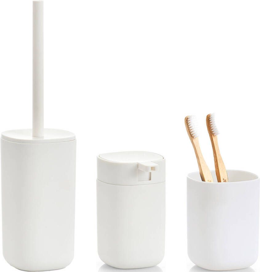 Zeller Badkamer accessoires set 3-delig kunststof wit modern design Badkameraccessoireset