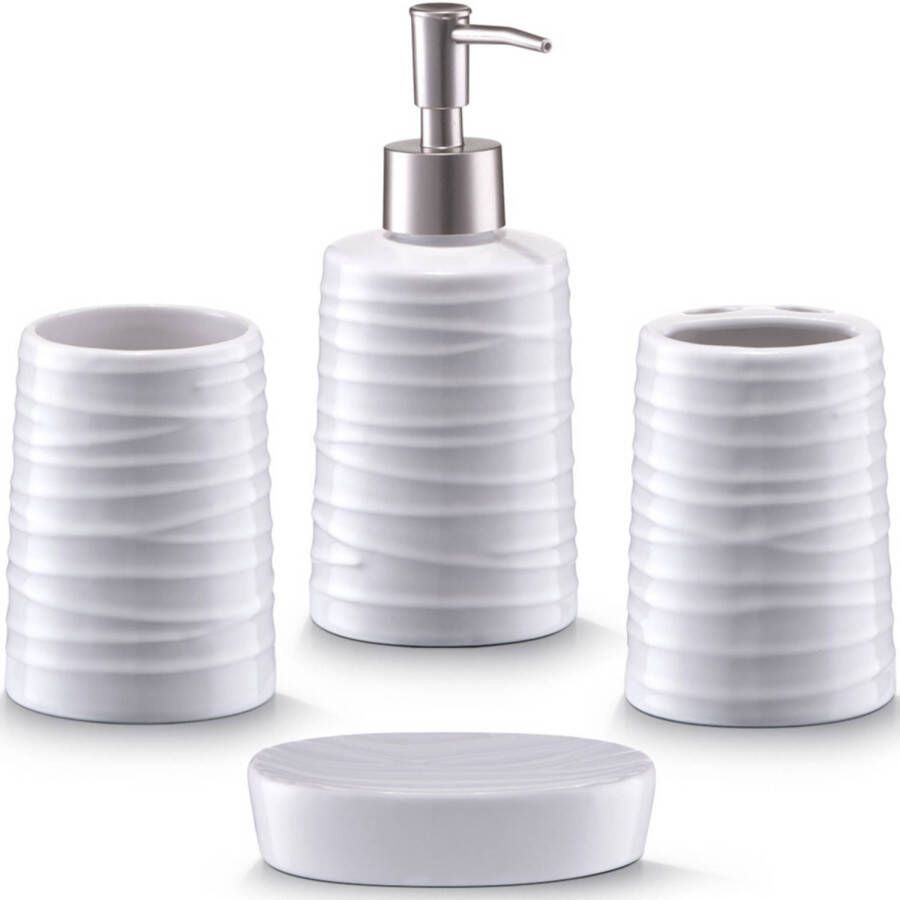 Zeller Badkamer toilet accessoires set 4-delig keramiek Badkameraccessoireset