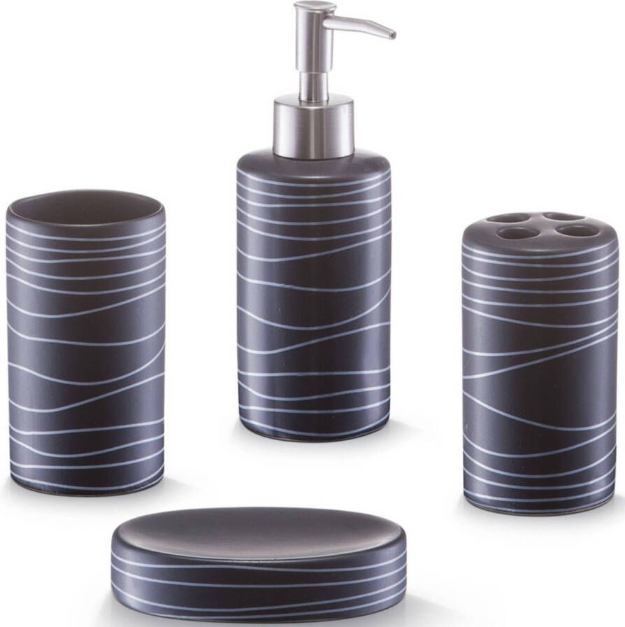 Zeller badkamer toilet accessoires set 4-delig keramiek Badkameraccessoireset