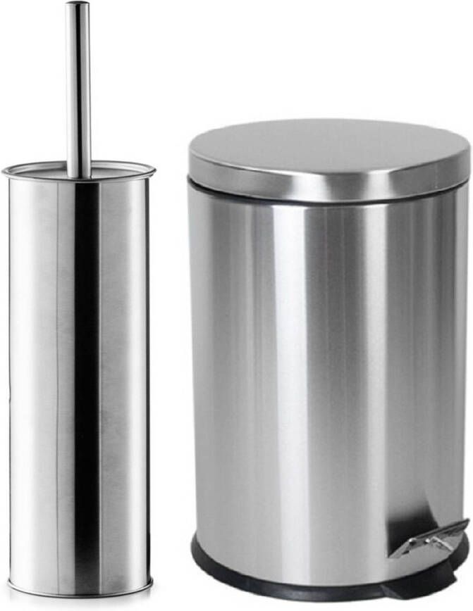 Zeller Badkamer toilet accessoires WC-borstel pedaalemmer 5L- zilver Toiletaccessoireset