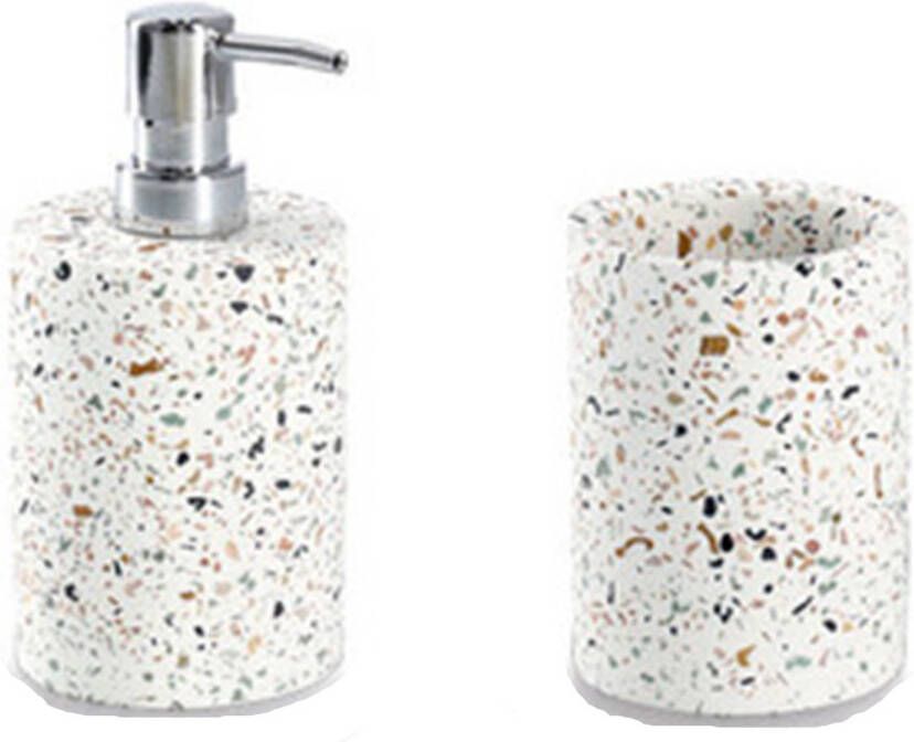 Zeller Badkamer toilet set 2 stuks wit terrazzo design keramiek luxe set Zeeppompjes