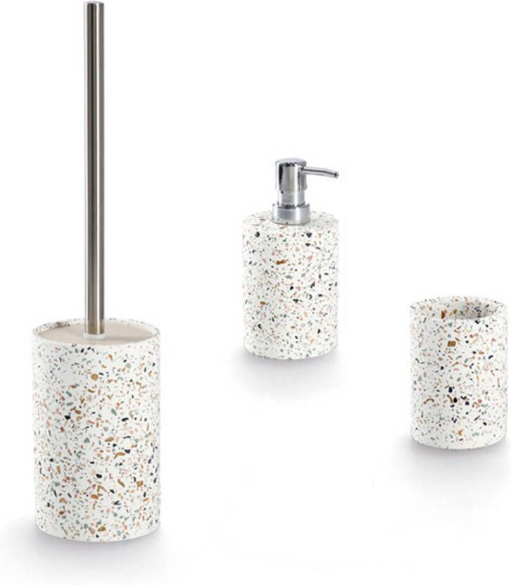 Zeller Badkamer toilet set 3 stuks wit terrazzo design keramiek Zeeppompjes