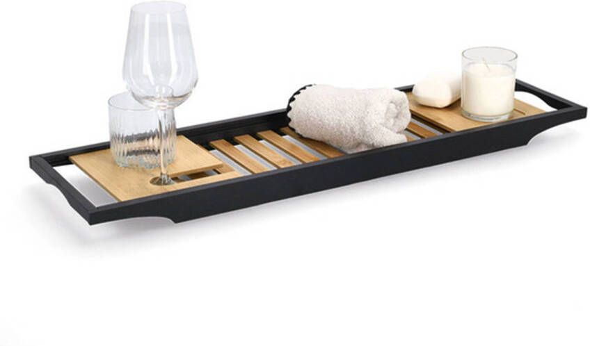 Zeller Badkuipplank badrek zwart bamboe hout 70 x 20 x 3 5 cm mini-spa wellness Badplanken