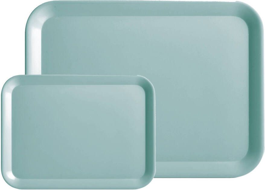 Zeller Dienblad set 2x aqua blauw kunststof 24 x 18 cm en 44 x 32 cm Dienbladen