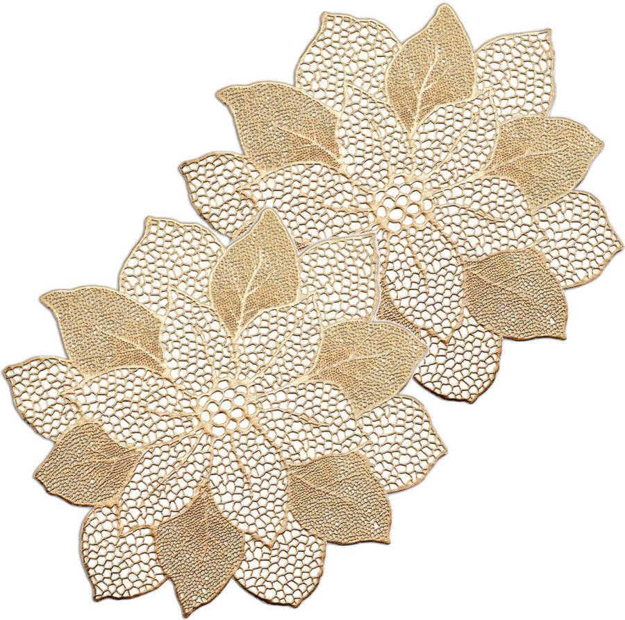 Zeller placemats lotus bloem 4x goud kunststof 49 x 47 cm Placemats