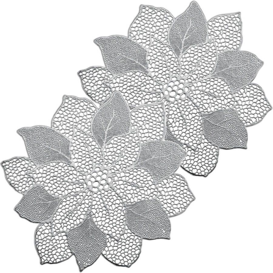 Zeller placemats lotus bloem 8x zilver kunststof 49 x 47 cm Placemats