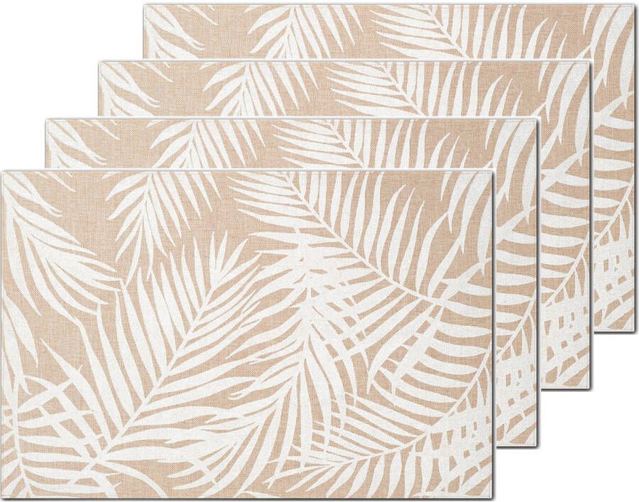Zeller placemats palm print 4x 45 x 30 cm beige linnen Placemats