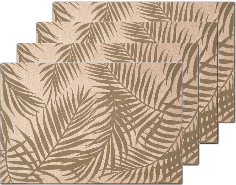 Zeller placemats palm print 4x 45 x 30 cm beige groen linnen Placemats