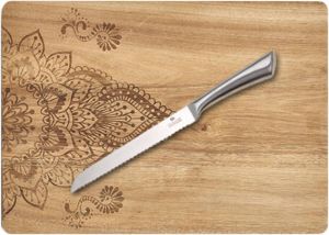 Zeller Rechthoekige Houten Snijplank Met Mandala Print 40 Cm Inclusief Rvs Broodmes 33 Cm Snijplanken