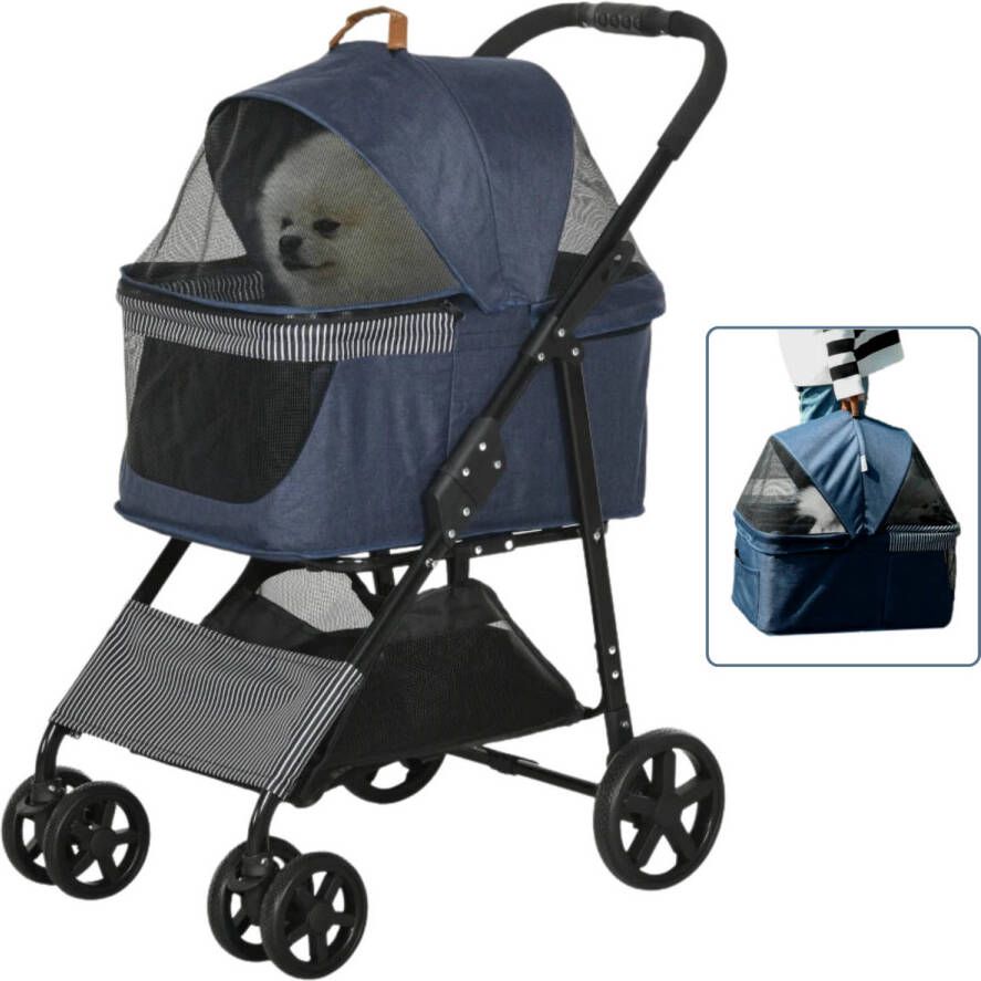 Zenzee Hondenbuggy opvouwbaar Hondenkar Afneembare honden draagtas Blauw+Zwart 77 5 x 51 x 99 5 cm