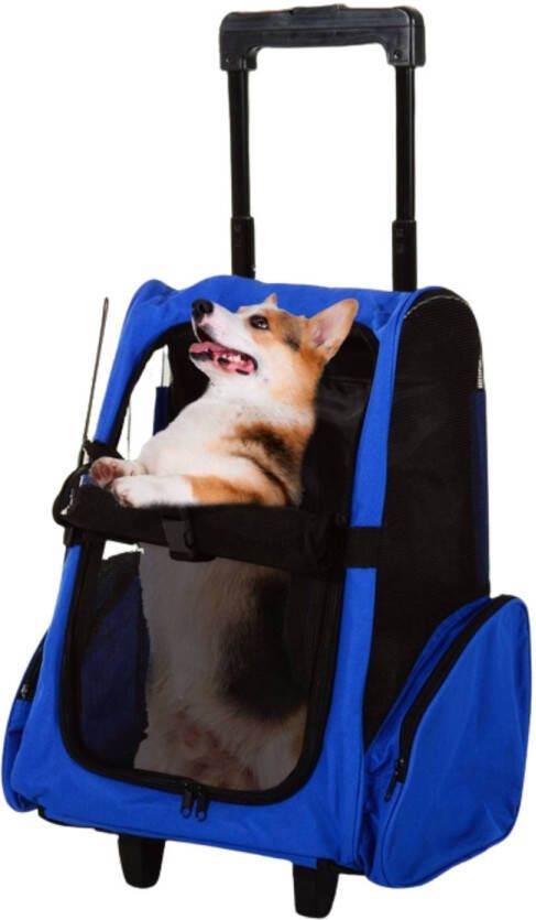 Zenzee Draagbare Trolley Hondentrolley Honden Reismand Honden Rugzak Blauw Zwart 36 x 30 x 49 cm