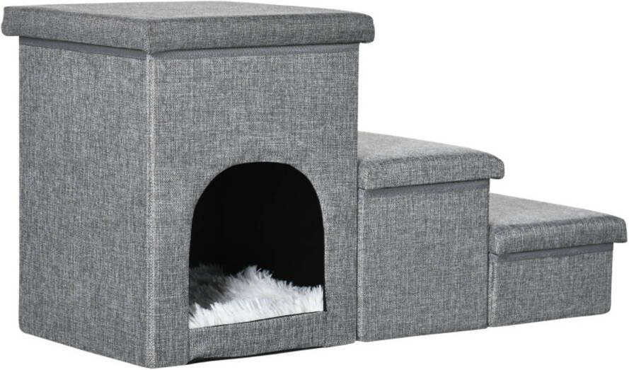 Zenzee Hondentrap met 3 treden Kattentrap Huisdierentrap Trapje Opstapje Lichtgrijs 73 5 cm x 33 cm x 40 5 cm