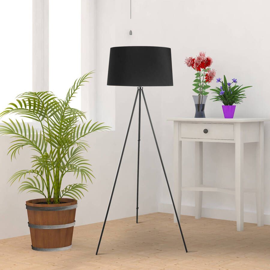 Merkloos Sans marque Staande vloerlamp op statief minimalistisch design – Staande lamp op driepoot modern – Zwart 40W ∅48 x 156 cm