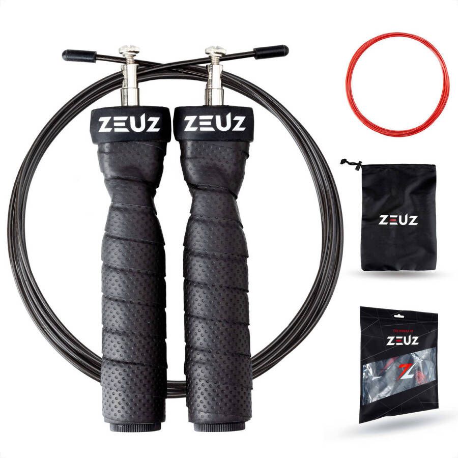 ZEUZ Crossfit & Fitness Springtouw Verstelbaar Speed Rope Volwassenen SR-3 Zwart