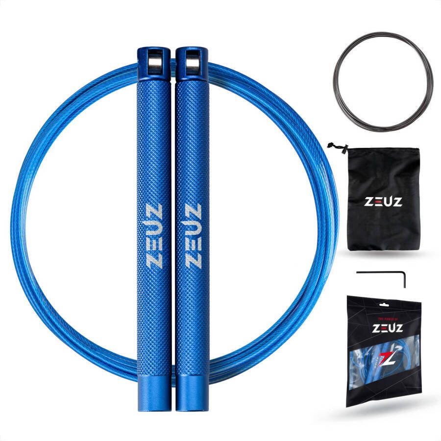 ZEUZ Professioneel Crossfit & Fitness Springtouw Verstelbaar Speed Rope Volwassenen Marine Blauw
