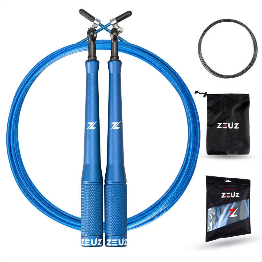 ZEUZ Professioneel Crossfit & Fitness Springtouw Verstelbaar Speed Rope Volwassenen SR-2 Blauw