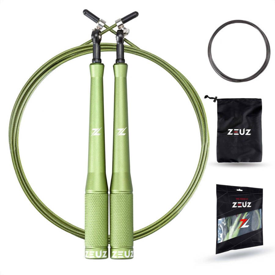 ZEUZ Professioneel Crossfit & Fitness Springtouw Verstelbaar Speed Rope Volwassenen SR-2 Leger Groen