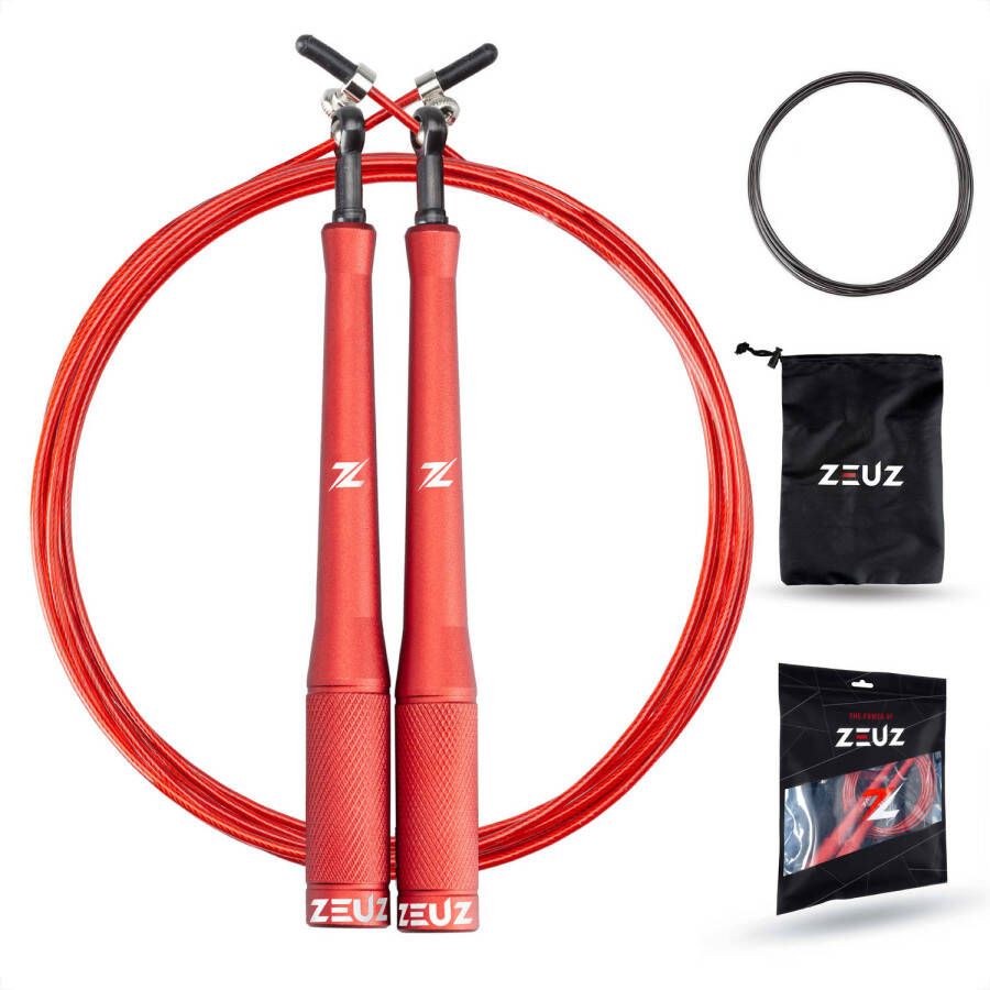 ZEUZ Professioneel Crossfit & Fitness Springtouw Verstelbaar Speed Rope Volwassenen SR-2 Rood
