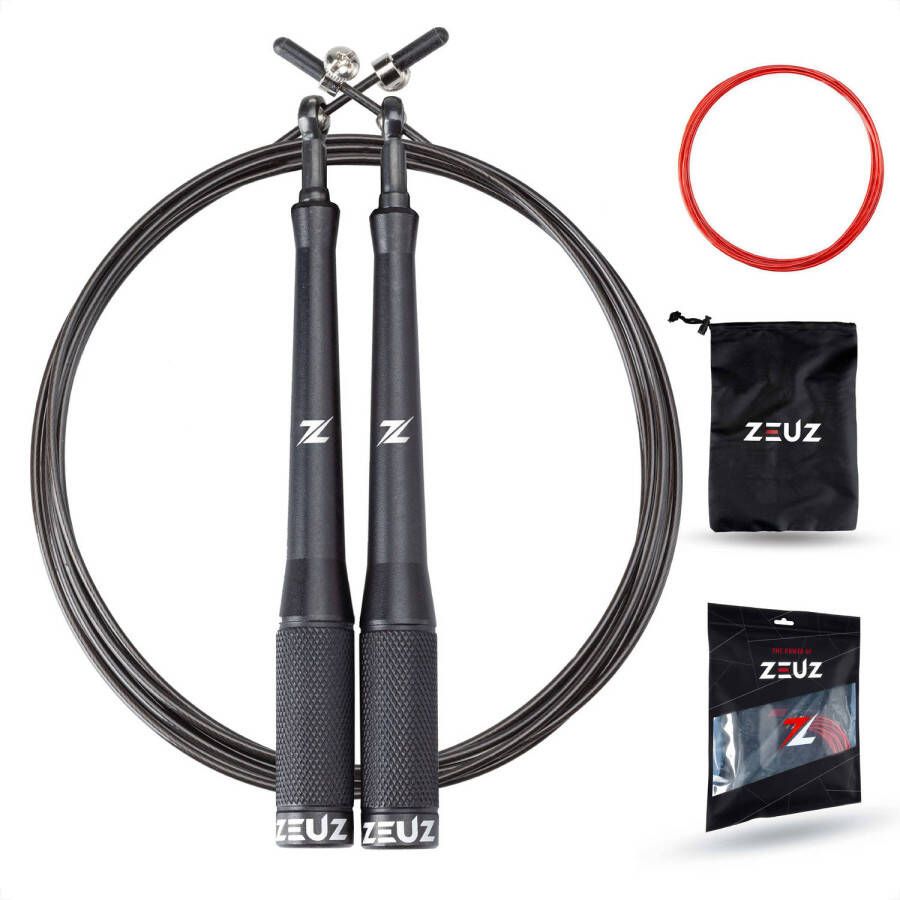 ZEUZ Professioneel Crossfit & Fitness Springtouw Verstelbaar Speed Rope Volwassenen SR-2 Zwart