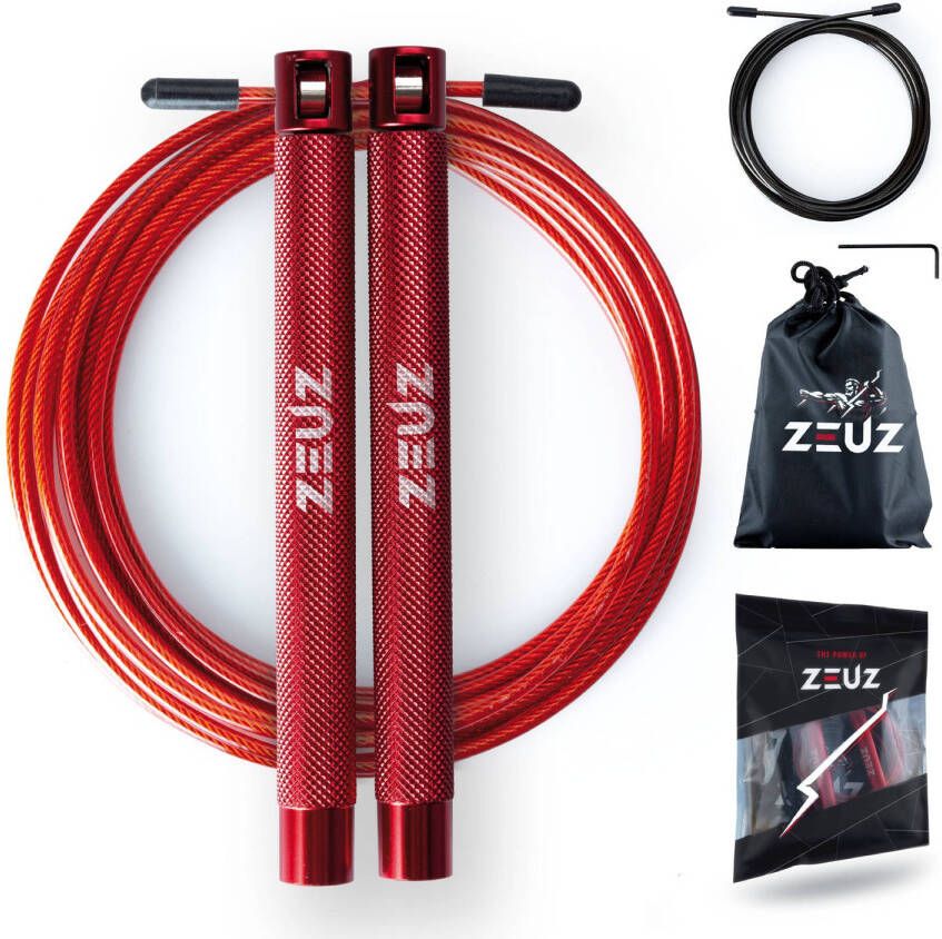 ZEUZ Professioneel Crossfit & Fitness Springtouw Verstelbaar Volwassenen Speed Sport Touw & Speedrope Rood