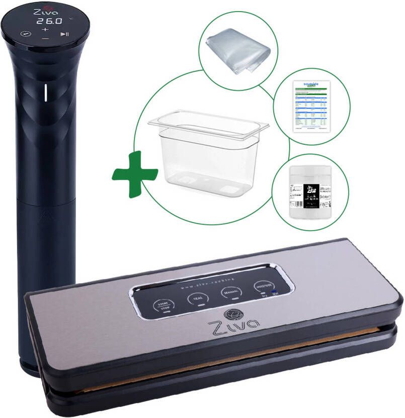 Ziva Sous vide bundel met Savant (1200W) sous-vide stick Easyvac vacuümsealer Klein(7 liter) waterbak reservoir- handige accessoires!