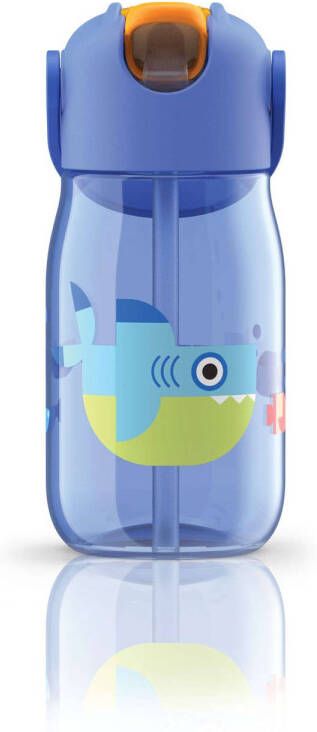 Zoku Drinkbeker Kids Flip met Rietje 415 ml Shark Kunststof Blauw