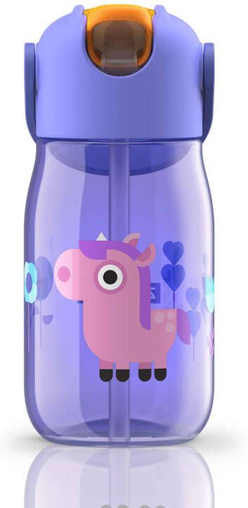 Zoku Drinkbeker Kids Flip met Rietje 415 ml Unicorn Kunststof Paars