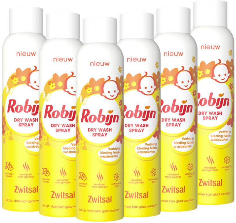 Zwitsal Robijn Dry Wash Spray Kleding Opfrisser 6 x 200ml Voordeelverpakking