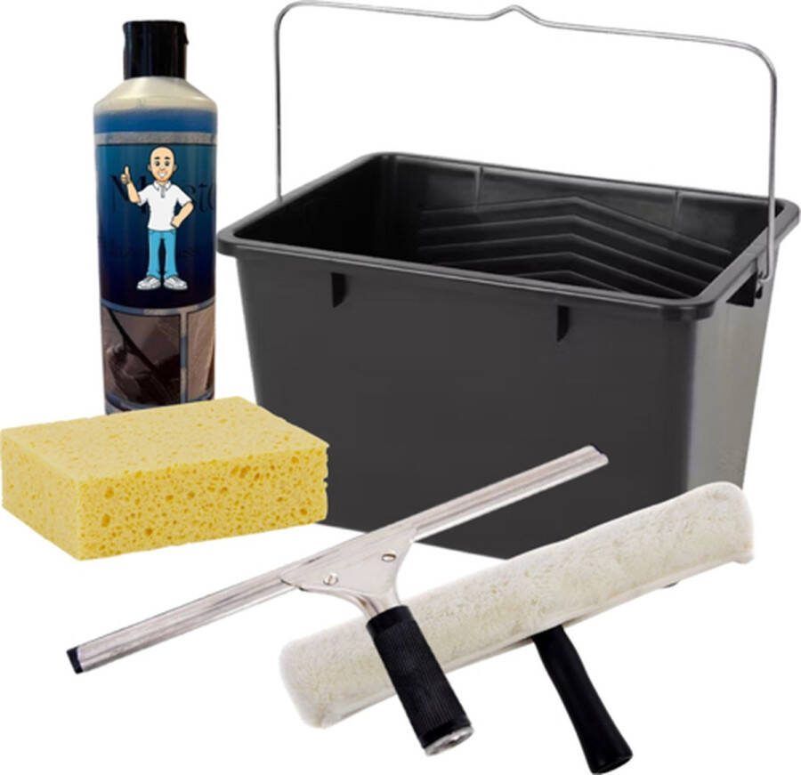 100 procent Willem Glazenwasserset Raamwisser 35 cm Inwasser 35 cm Spons Emmer Glasreiniger