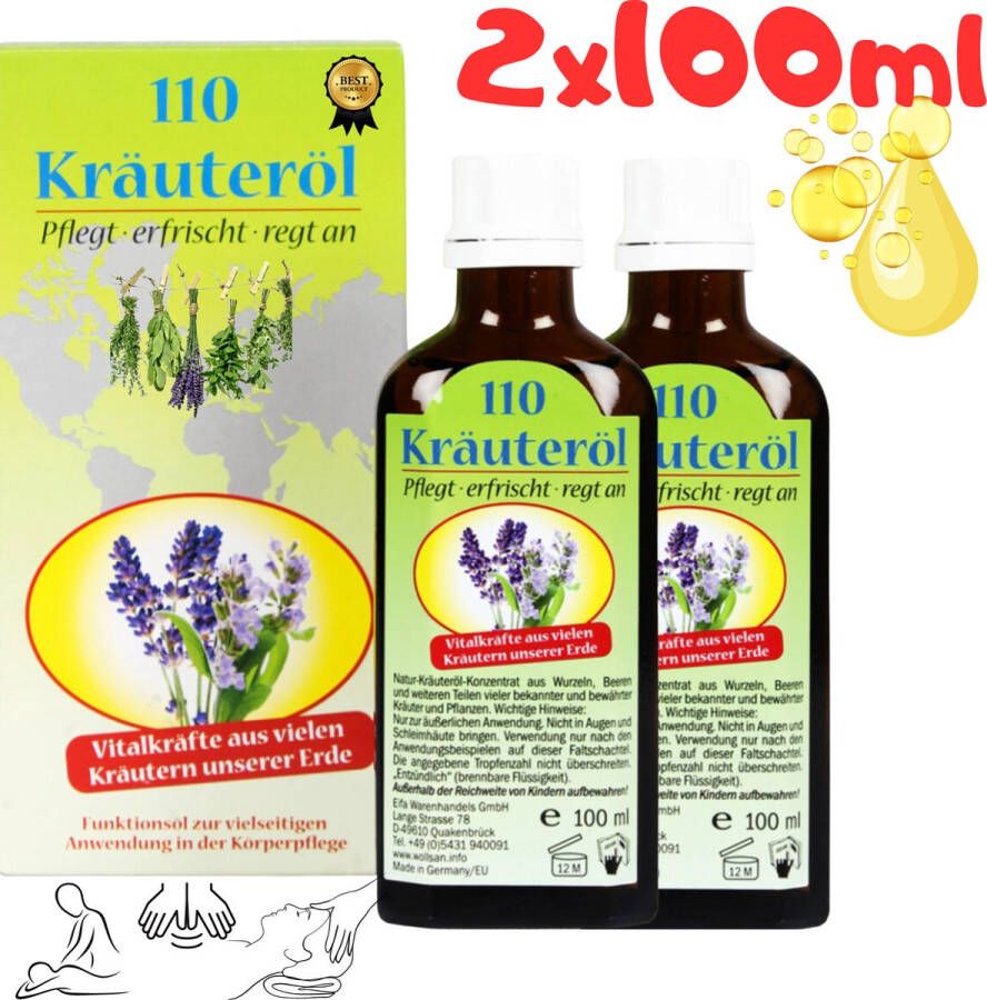 110 Krauterol 2-Flessen Kruidenolie uit 110 Kruiden (100 ml) Massage olie