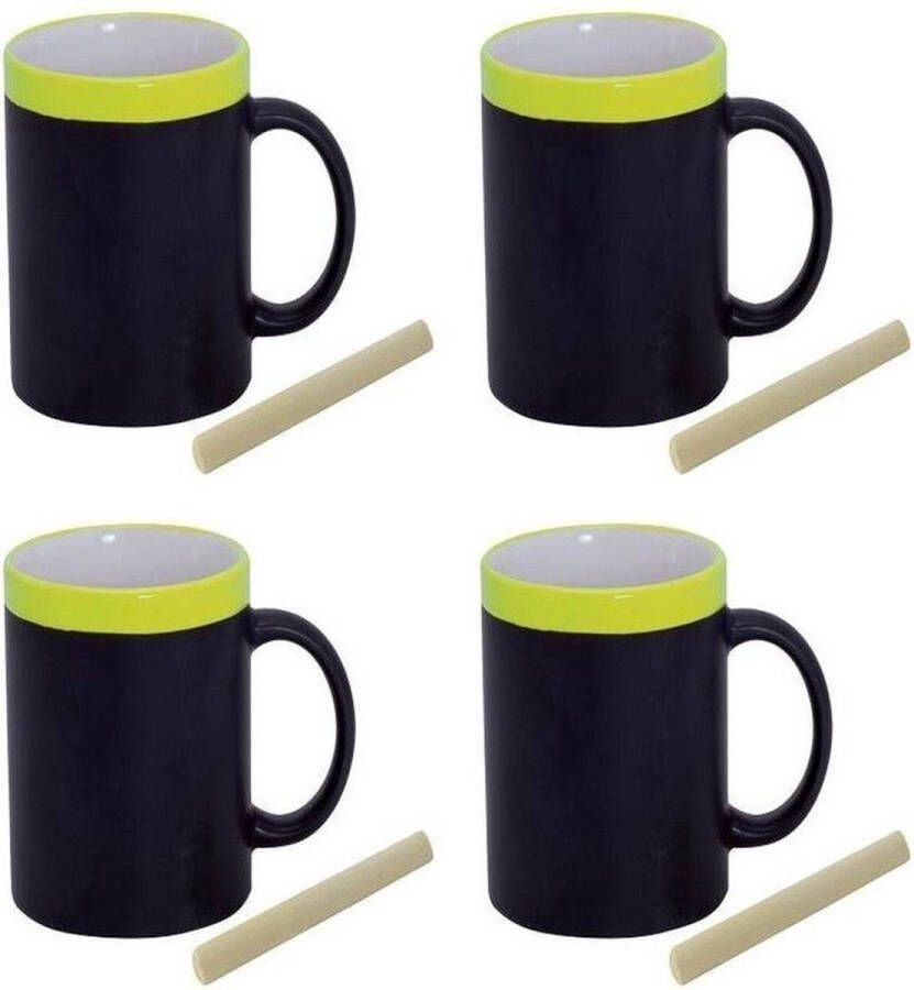123 Kado koffiemokken 4x Krijtbord koffie mokken in het geel beschrijfbare koffie thee mok beker