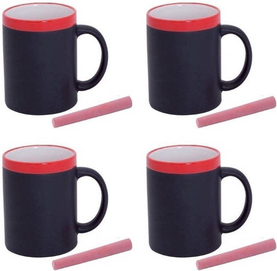 123 Kado koffiemokken 4x Krijtbord koffie mokken in het rood beschrijfbare koffie thee mok beker