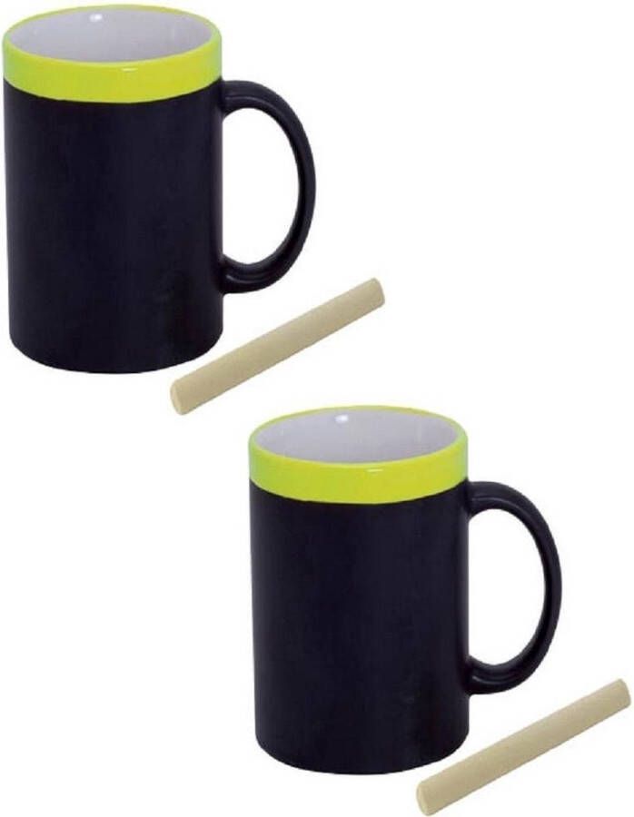 123 Kado koffiemokken Set van 6x stuks krijtbord koffie mokken in het geel beschrijfbare koffie thee mok bekers iedere collega of gezinslid met zijn eigen naam