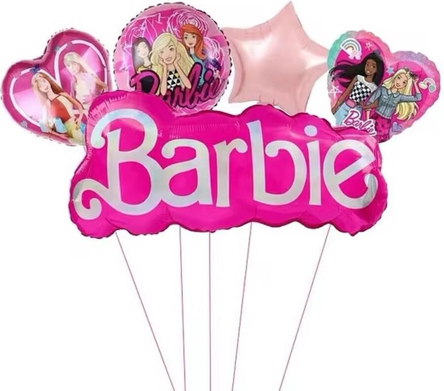 123Feest Barbie ballonnenpakket 5 st Roze Ster Tekst Feest Prinses
