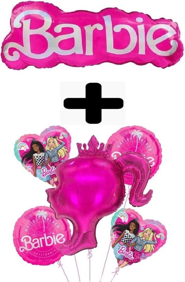 123Feest Barbie ballonnenpakket combi 6 st Roze Hoofd Tekst Jurk Prinses Thema Meisje Versiering