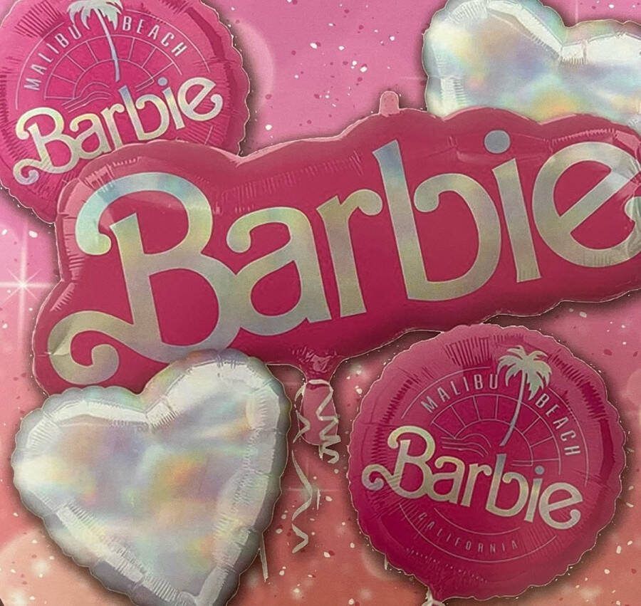 123Feest Barbie ballonnenpakket 5 st Hart Roze Palmboom Feest Prinses Verjaardag Meisje Zilver