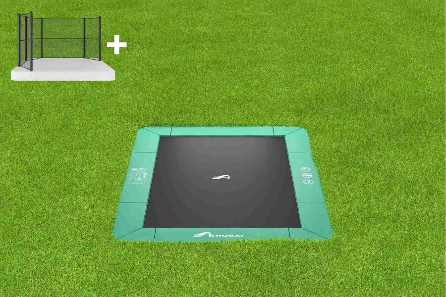 12SPRINGS Akrobat Orbit Flat to the ground Trampoline 380x250 Groen incl. corner veiligheidsnet