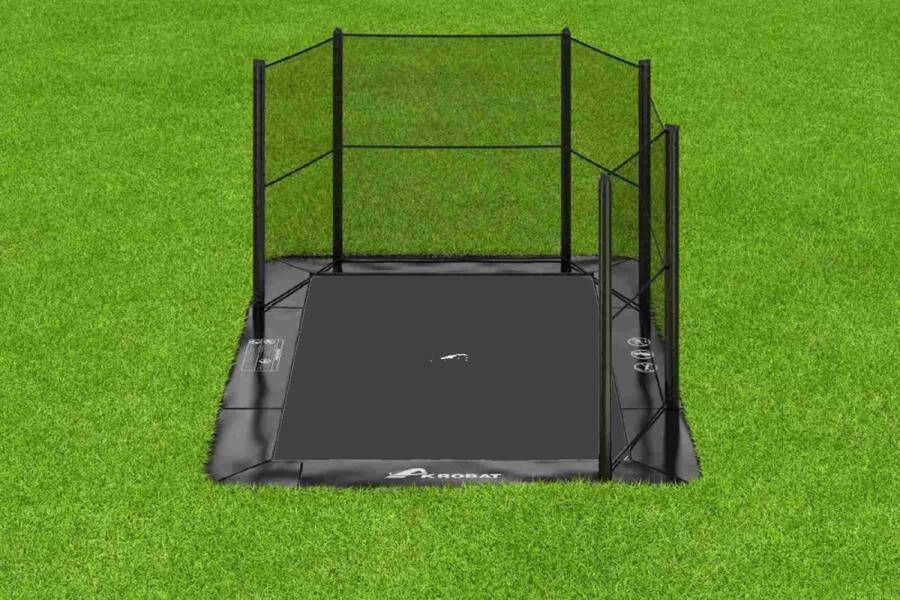 12SPRINGS Akrobat Primus Flat to the ground Trampoline 430x305 Zwart Zwart (Special Edition) incl. corner veiligheidsnet