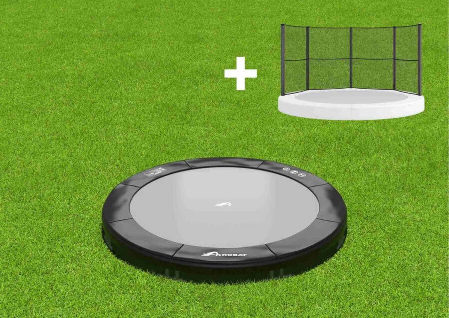 12SPRINGS Akrobat Primus Inground Trampoline 365 Zwart incl. half veiligheidsnet